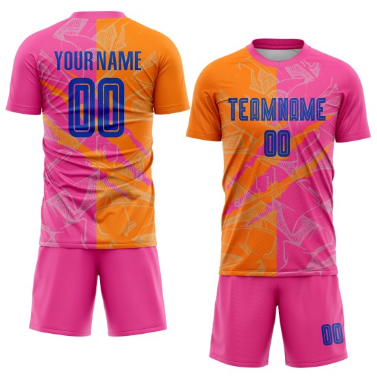 Soccer Uniform Custom Graffiti Orange-Pink Jersey Sublimation Scratch Royal Bay Pattern Soccer Uniform Custom Graffiti Orange-Pink Jersey Sublimation Scratch Royal Bay Pattern