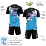 Blue-Pink Sublimation Soccer Uniform Custom Black Spalsh Jersey Sky