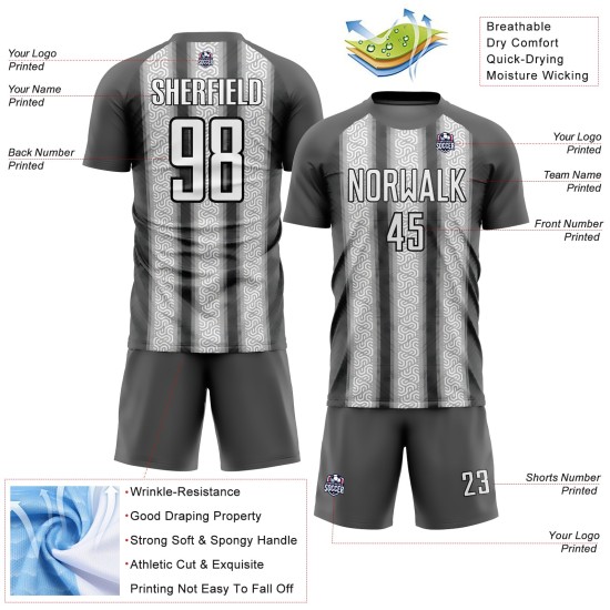 Steel Ethnic Jersey White-Black Gray Stripes Soccer Sublimation Uniform Custom Steel Ethnic Jersey White-Black Gray Stripes Soccer Sublimation Uniform Custom