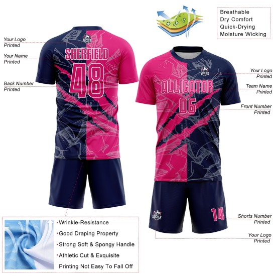 Jersey Custom Sublimation Pink-Navy Hot Pattern Scratch Graffiti Uniform Soccer