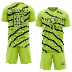Soccer Uniform Green Black Sublimation Lines And Dots Custom Neon Jersey