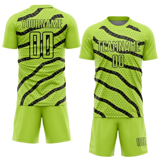 Soccer Uniform Green Black Sublimation Lines And Dots Custom Neon Jersey Soccer Uniform Green Black Sublimation Lines And Dots Custom Neon Jersey