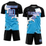 Blue-Pink Sublimation Soccer Uniform Custom Black Spalsh Jersey Sky