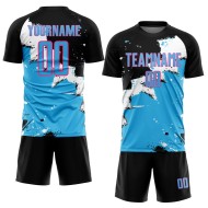 Blue-Pink Sublimation Soccer Uniform Custom Black Spalsh Jersey Sky Blue-Pink Sublimation Soccer Uniform Custom Black Spalsh Jersey Sky