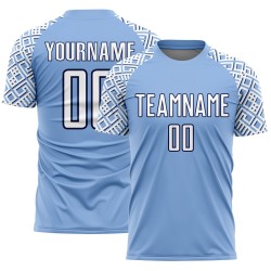 Custom Jersey Blue White-Navy Shape Soccer Uniform Geometric Light Sublimation