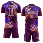 Uniform Purple Shapes Custom Sublimation Geometric White Soccer Jersey Uniform Purple Shapes Custom Sublimation Geometric White Soccer Jersey