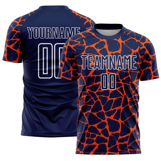 Abstract Soccer Network Jersey Custom Orange-White Splash Navy Sublimation Uniform
