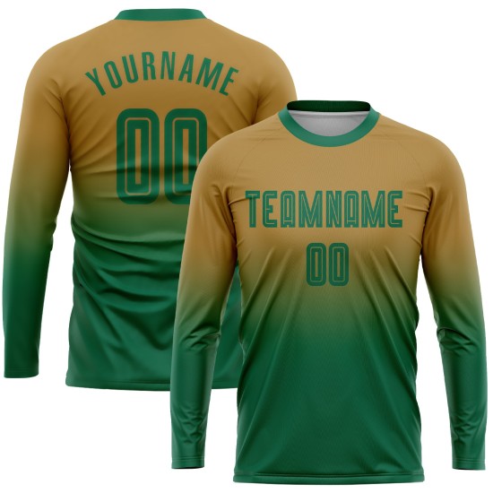 Sleeve Jersey Sublimation Gold Fashion Soccer Fade Kelly Green Old Uniform Long Custom Sleeve Jersey Sublimation Gold Fashion Soccer Fade Kelly Green Old Uniform Long Custom