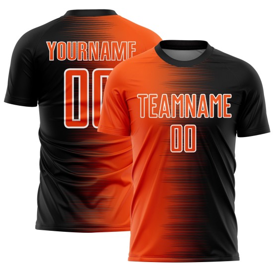 Soccer Gradient Custom Jersey Orange-White Sublimation Line Uniform Black Soccer Gradient Custom Jersey Orange-White Sublimation Line Uniform Black