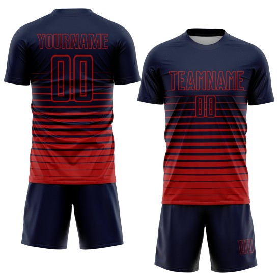Fashion Red Soccer Pinstripe Navy Sublimation Jersey Uniform Custom Fade