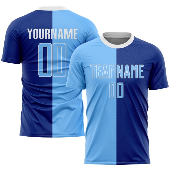 Blue-White Split Custom Sublimation Fashion Uniform Royal Light Jersey Soccer Blue-White Split Custom Sublimation Fashion Uniform Royal Light Jersey Soccer