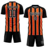 Black Soccer Jersey Uniform Orange-White Custom Line Sublimation Black Soccer Jersey Uniform Orange-White Custom Line Sublimation