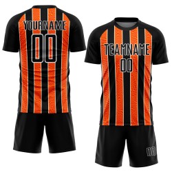 Black Soccer Jersey Uniform Orange-White Custom Line Sublimation Black Soccer Jersey Uniform Orange-White Custom Line Sublimation