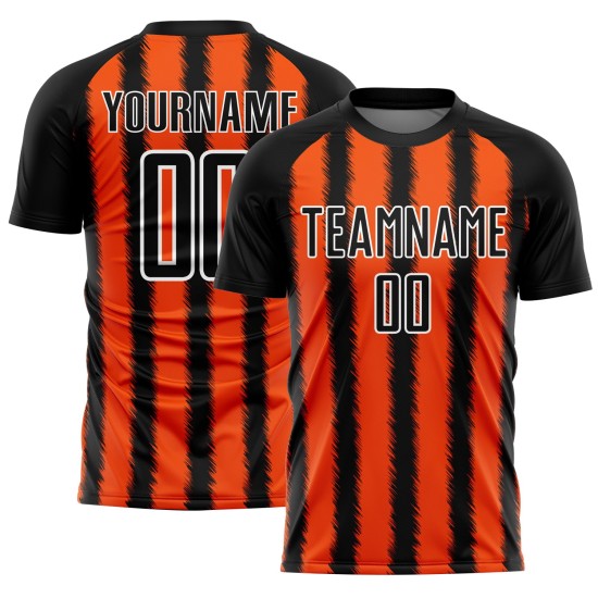 Black Jersey Line Orange-White Uniform Sublimation Custom Soccer