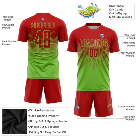 Soccer Custom Sublimation Neon Jersey Uniform Red Green Soccer Custom Sublimation Neon Jersey Uniform Red Green