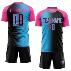Fashion Custom Soccer Jersey Black Sky Gradient Blue-Pink Sublimation Uniform Fashion Custom Soccer Jersey Black Sky Gradient Blue-Pink Sublimation Uniform