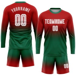 Soccer Fade Green White-Kelly Jersey Sublimation Uniform Red Custom Fashion Sleeve Long