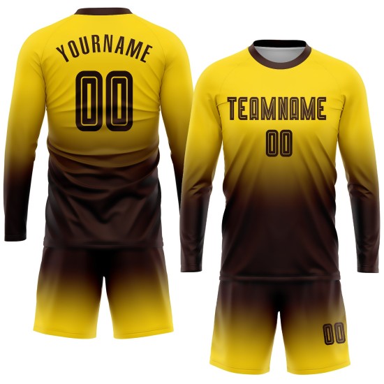 Sleeve Sublimation Brown Jersey Long Custom Fade Fashion Uniform Soccer Gold Sleeve Sublimation Brown Jersey Long Custom Fade Fashion Uniform Soccer Gold