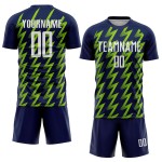 Sublimation White-Neon Custom Soccer Uniform Navy Zigzag Jersey Shape Green Sublimation White-Neon Custom Soccer Uniform Navy Zigzag Jersey Shape Green