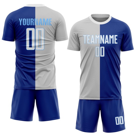 Split Fashion White-Gray Jersey Custom Royal Uniform Sublimation Soccer Split Fashion White-Gray Jersey Custom Royal Uniform Sublimation Soccer