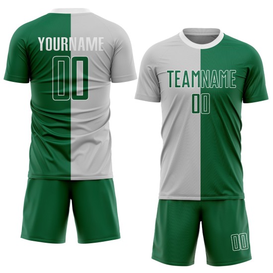Green-White Kelly Fashion Custom Gray Sublimation Uniform Soccer Jersey Split