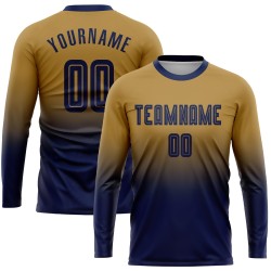 Sleeve Sublimation Long Fade Fashion Custom Uniform Jersey Soccer Old Gold Navy