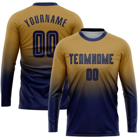 Sleeve Sublimation Long Fade Fashion Custom Uniform Jersey Soccer Old Gold Navy Sleeve Sublimation Long Fade Fashion Custom Uniform Jersey Soccer Old Gold Navy