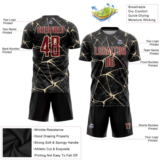 Uniform Black Jersey Sublimation Soccer Custom Cream Crimson-City Uniform Black Jersey Sublimation Soccer Custom Cream Crimson-City
