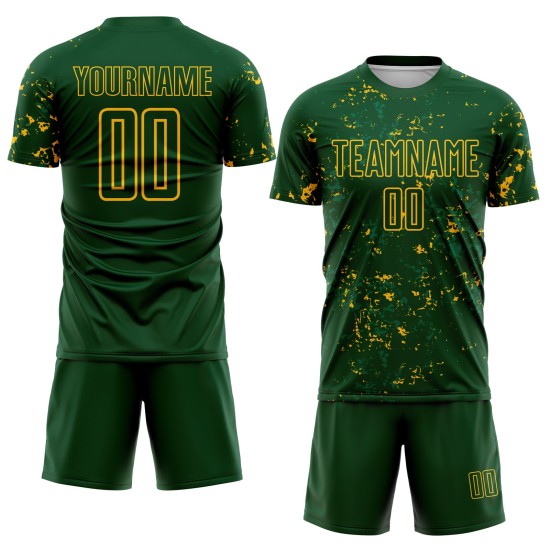 Abstract Sublimation Green Art Fragment Custom Jersey Uniform Green Soccer Gold-Kelly
