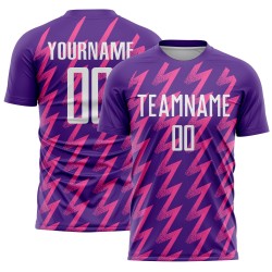 Jersey Shape Purple Sublimation Soccer White-Pink Custom Zigzag Uniform