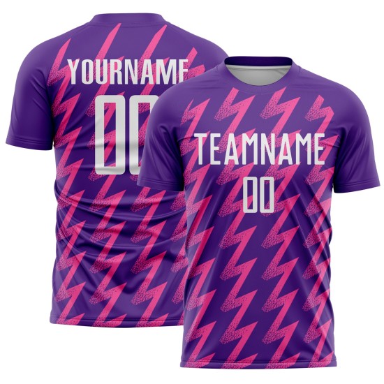 Jersey Shape Purple Sublimation Soccer White-Pink Custom Zigzag Uniform Jersey Shape Purple Sublimation Soccer White-Pink Custom Zigzag Uniform