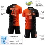 Soccer Gradient Custom Jersey Orange-White Sublimation Line Uniform Black Soccer Gradient Custom Jersey Orange-White Sublimation Line Uniform Black