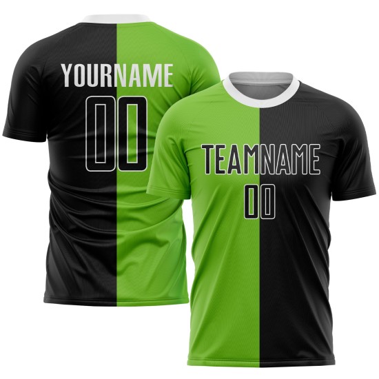 Soccer Neon Green Black-White Fashion Custom Jersey Sublimation Uniform Split