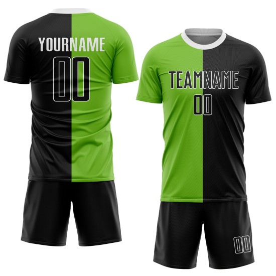 Soccer Neon Green Black-White Fashion Custom Jersey Sublimation Uniform Split