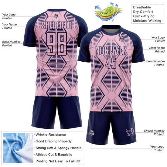 Pink Jersey Geometric Shapes Soccer Sublimation Navy Custom Light Uniform Pink Jersey Geometric Shapes Soccer Sublimation Navy Custom Light Uniform