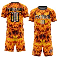Yellow Custom Jersey Uniform Flame Black-White Sublimation Soccer