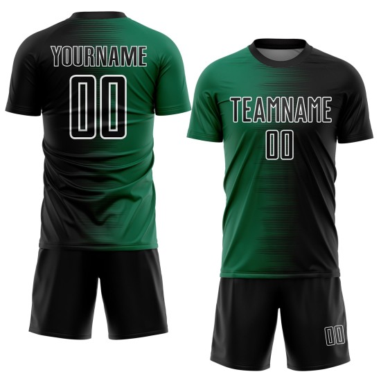Kelly Green-White Uniform Line Gradient Custom Black Jersey Sublimation Soccer Kelly Green-White Uniform Line Gradient Custom Black Jersey Sublimation Soccer