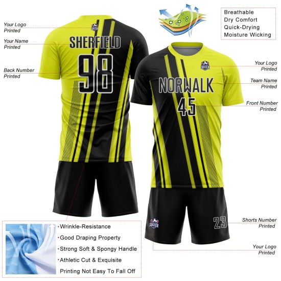 Sports Custom Yellow Neon Black-White Uniform Soccer Lines Jersey Sublimation Sports Custom Yellow Neon Black-White Uniform Soccer Lines Jersey Sublimation