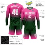 Sublimation Custom Soccer Jersey Pink Fade Uniform White-Green Long Sleeve Fashion