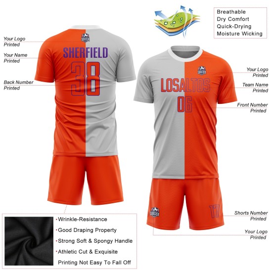 Jersey Soccer Orange-Purple Gray Custom Sublimation Uniform Split Fashion Jersey Soccer Orange-Purple Gray Custom Sublimation Uniform Split Fashion