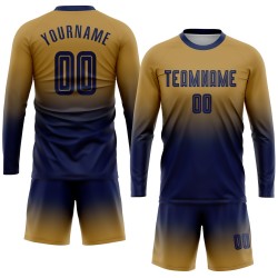 Sleeve Sublimation Long Fade Fashion Custom Uniform Jersey Soccer Old Gold Navy