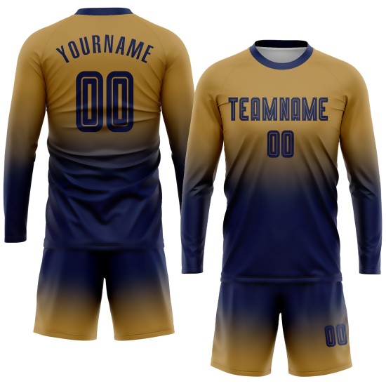 Sleeve Sublimation Long Fade Fashion Custom Uniform Jersey Soccer Old Gold Navy Sleeve Sublimation Long Fade Fashion Custom Uniform Jersey Soccer Old Gold Navy