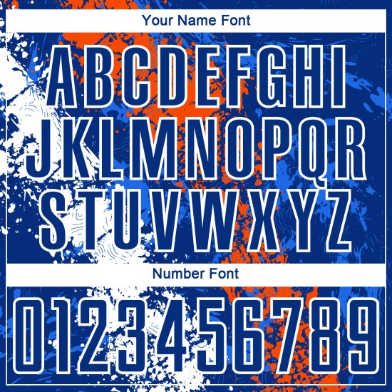 Sublimation Art Dripping Custom Uniform Soccer Splatter Jersey Royal Orange-White Sublimation Art Dripping Custom Uniform Soccer Splatter Jersey Royal Orange-White