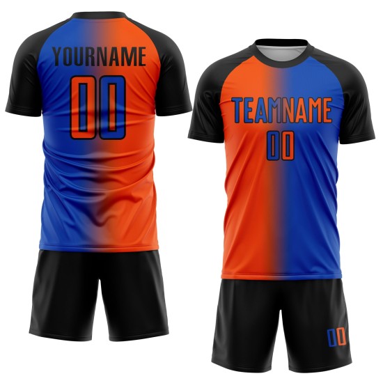 Fashion Soccer Custom Uniform Thunder Sublimation Jersey Gradient Orange-Black Blue
