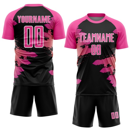 Jersey Pink Custom Soccer Uniform Splash Black-White Sublimation Jersey Pink Custom Soccer Uniform Splash Black-White Sublimation