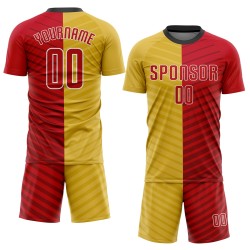 Soccer Custom Red-White Uniform Jersey Gold Sublimation
