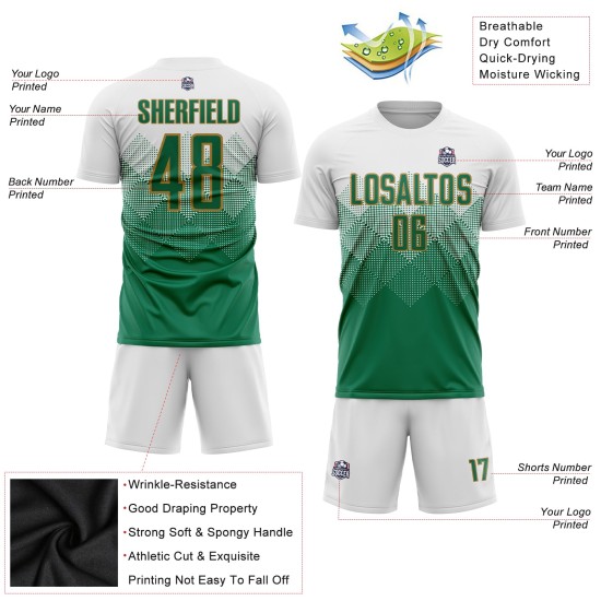 Soccer Green-Old Uniform Sublimation Gold Custom Kelly White Jersey