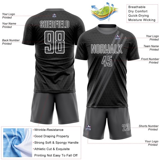 Sublimation Steel White Uniform Gray Diagonal Lines Custom Jersey Soccer Sublimation Steel White Uniform Gray Diagonal Lines Custom Jersey Soccer