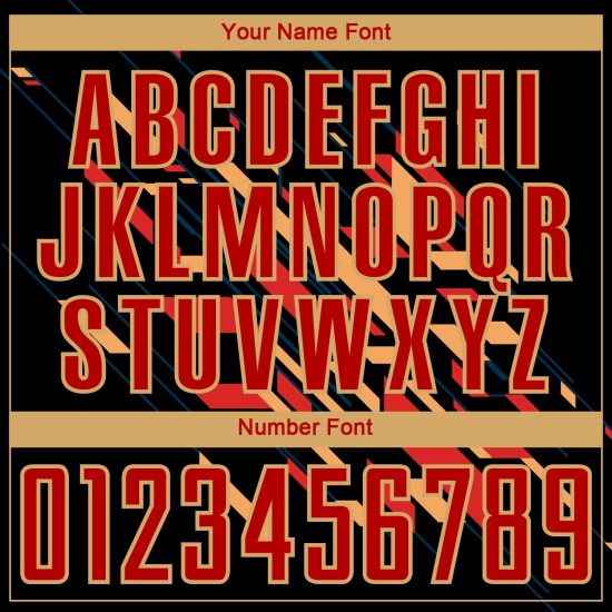 Red-Old Gold Custom Sublimation Soccer Black Uniform Lines Jersey Red-Old Gold Custom Sublimation Soccer Black Uniform Lines Jersey