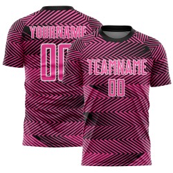 Custom Pink Uniform Soccer Sublimation Jersey Black-White Line